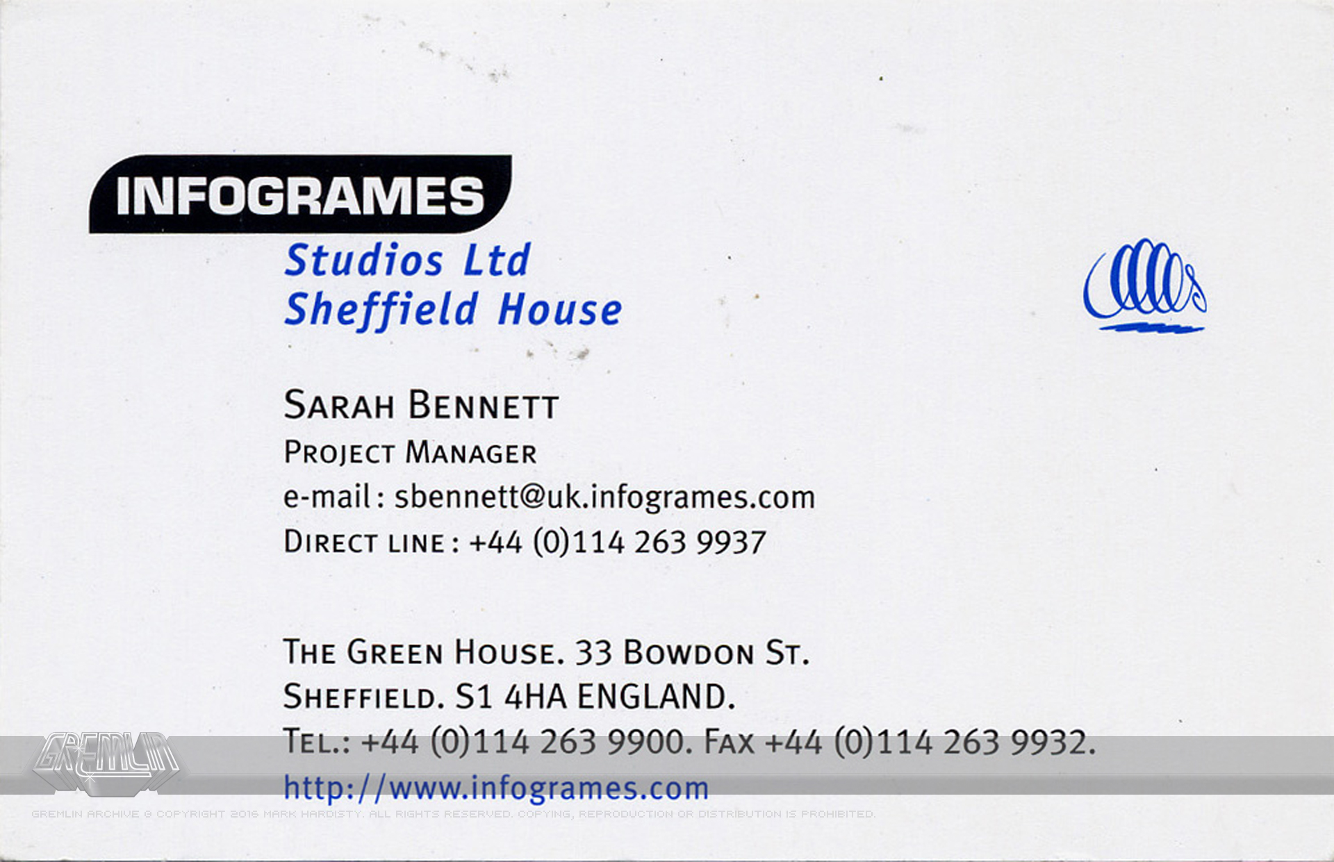 Sarah Bennett – Infogrames Sheffield House Business Card