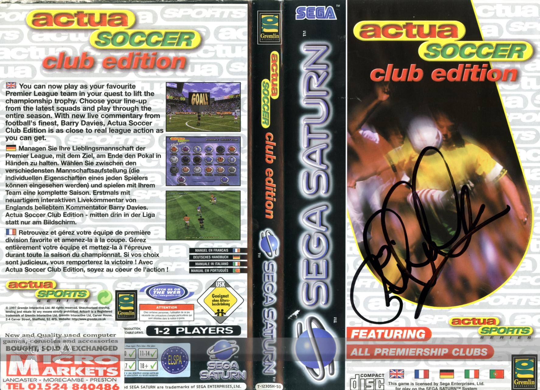 Actua Soccer: Club Edition (Saturn, Signed)