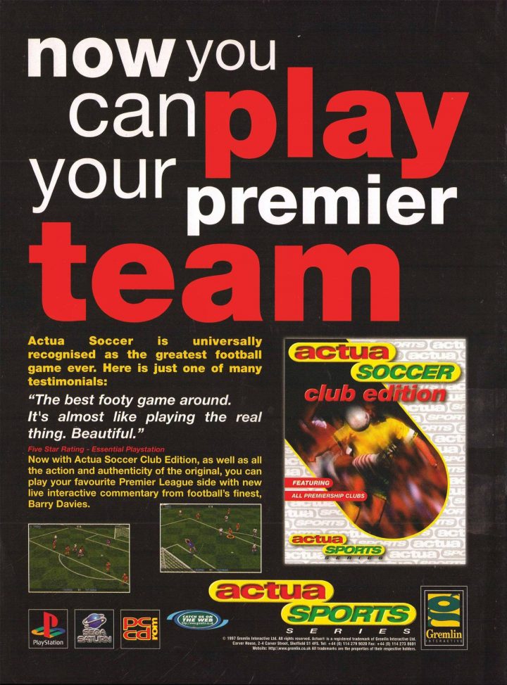 Now You Can Play Your Premier Team (Actua Soccer Club Edition Advert)