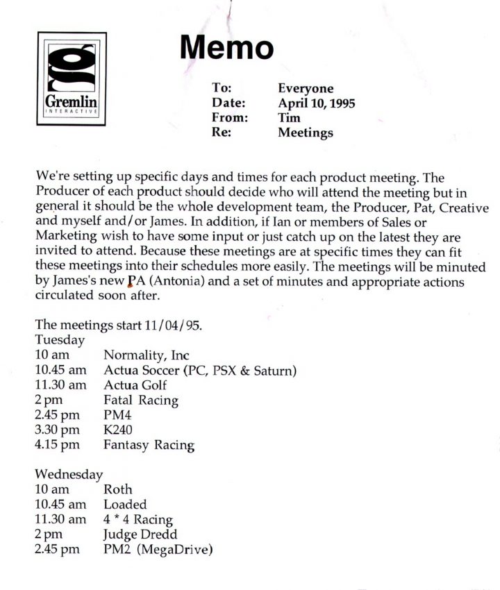 Gremlin Product Meeting Memo (April 1995)