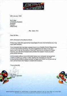 Faulty Disk Letter from Ian Stones